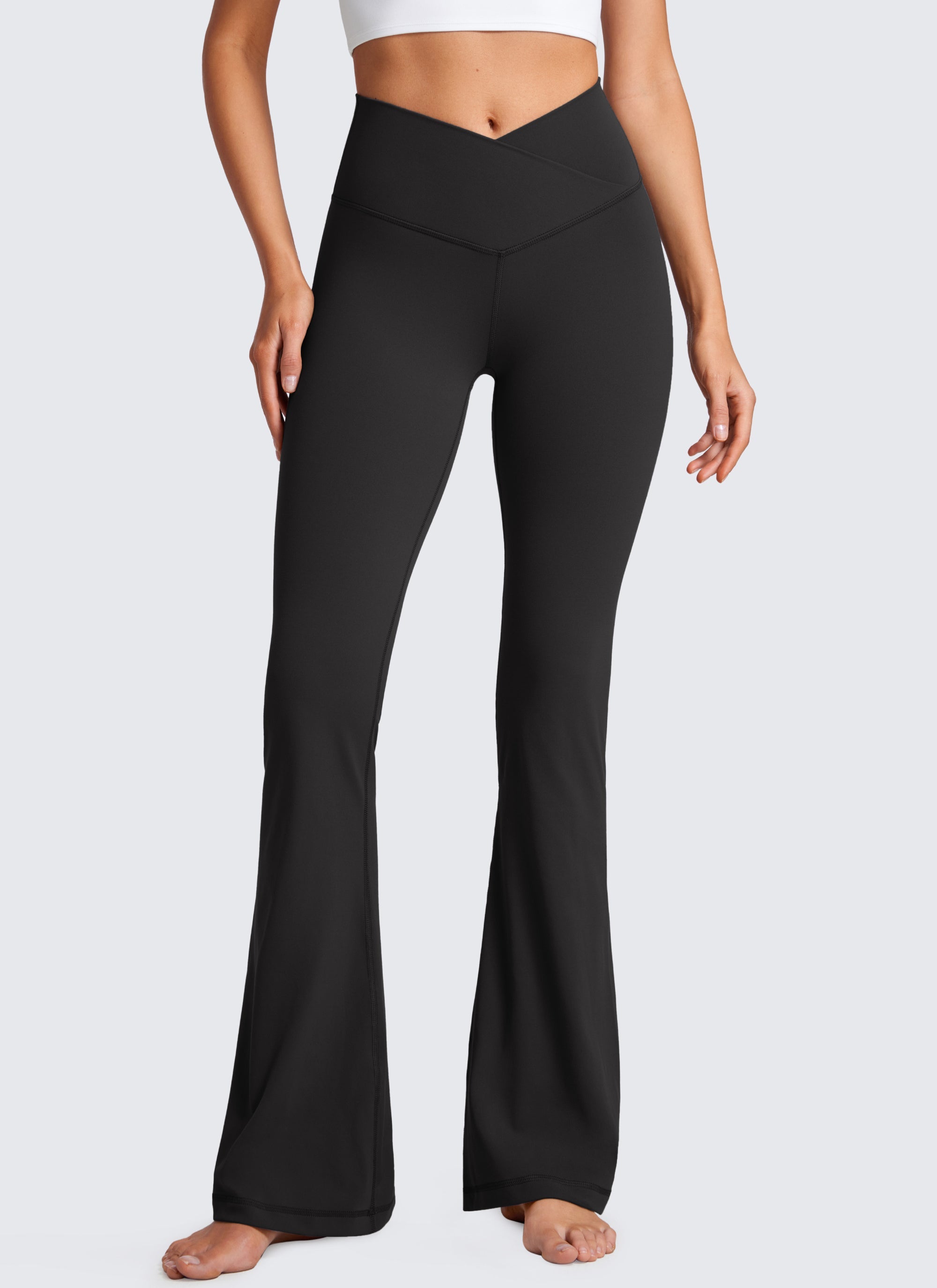 Flared Leggings with Crossover Waist - Butterluxe, 33 Inch Black - view 1