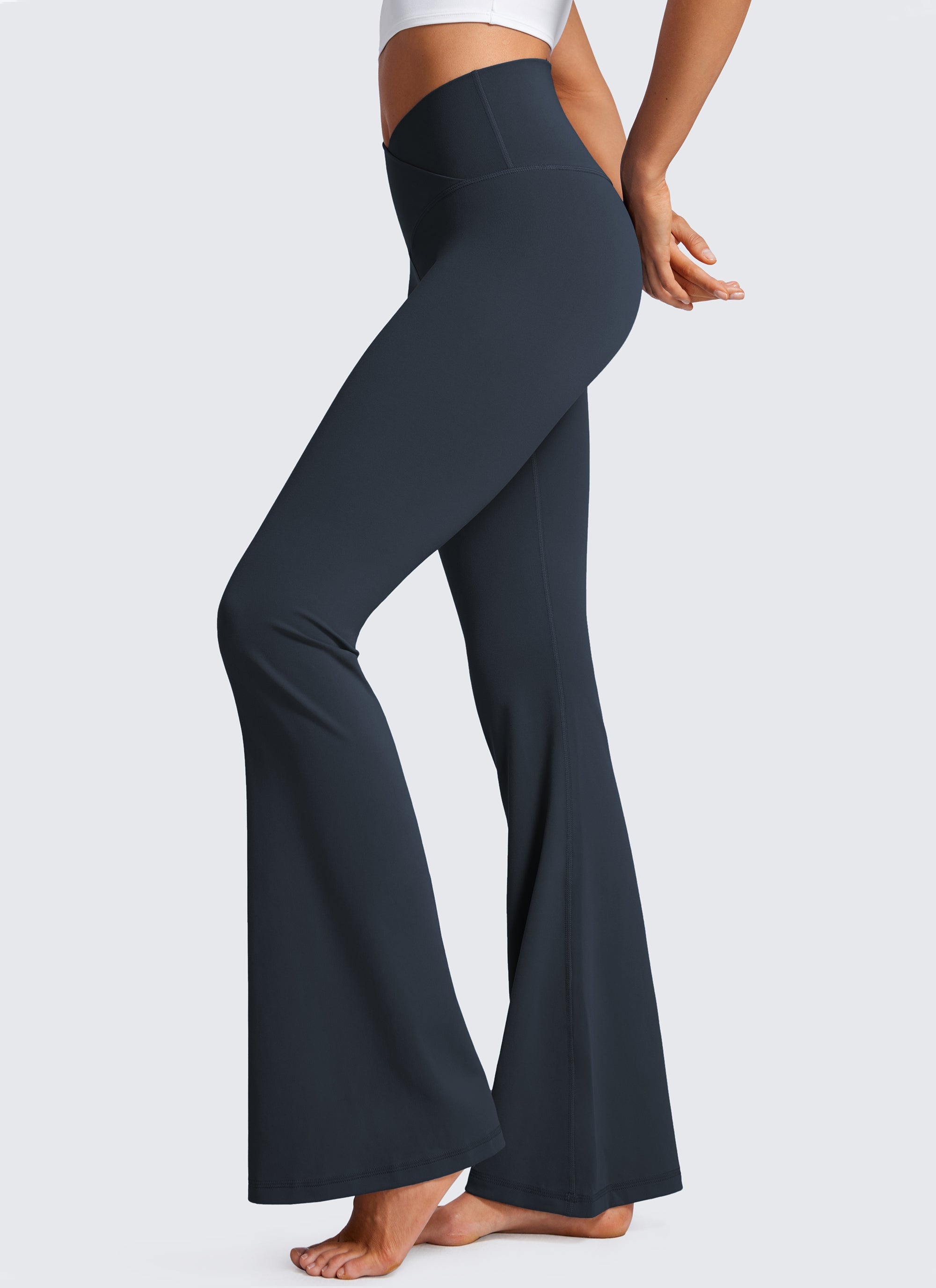 Flared Leggings with Crossover Waist - Butterluxe, 33 Inch True Navy - view 3