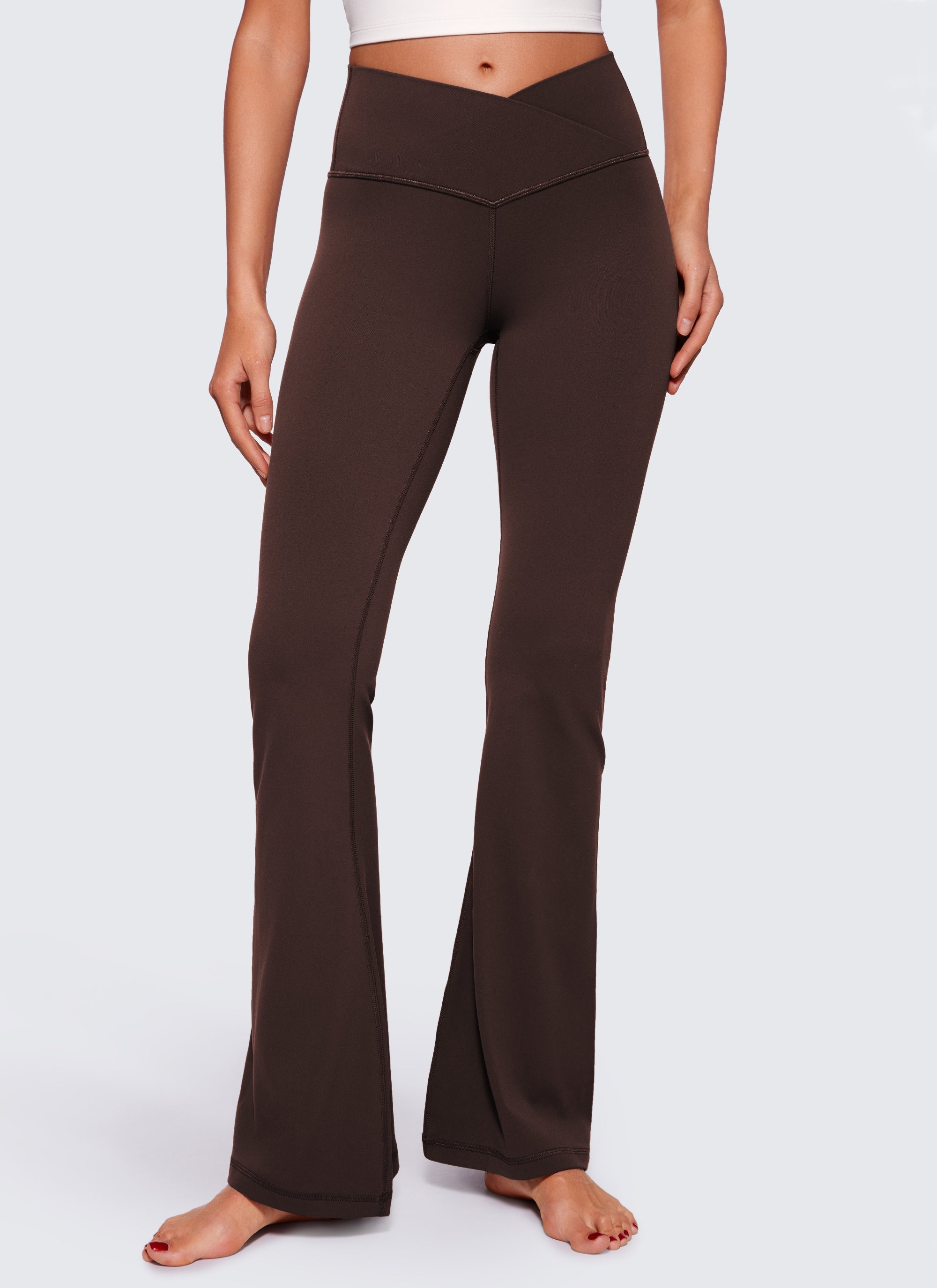 Flared Leggings with Crossover Waist - Butterluxe, 33 Inch Hot Fudge Brown - view 1