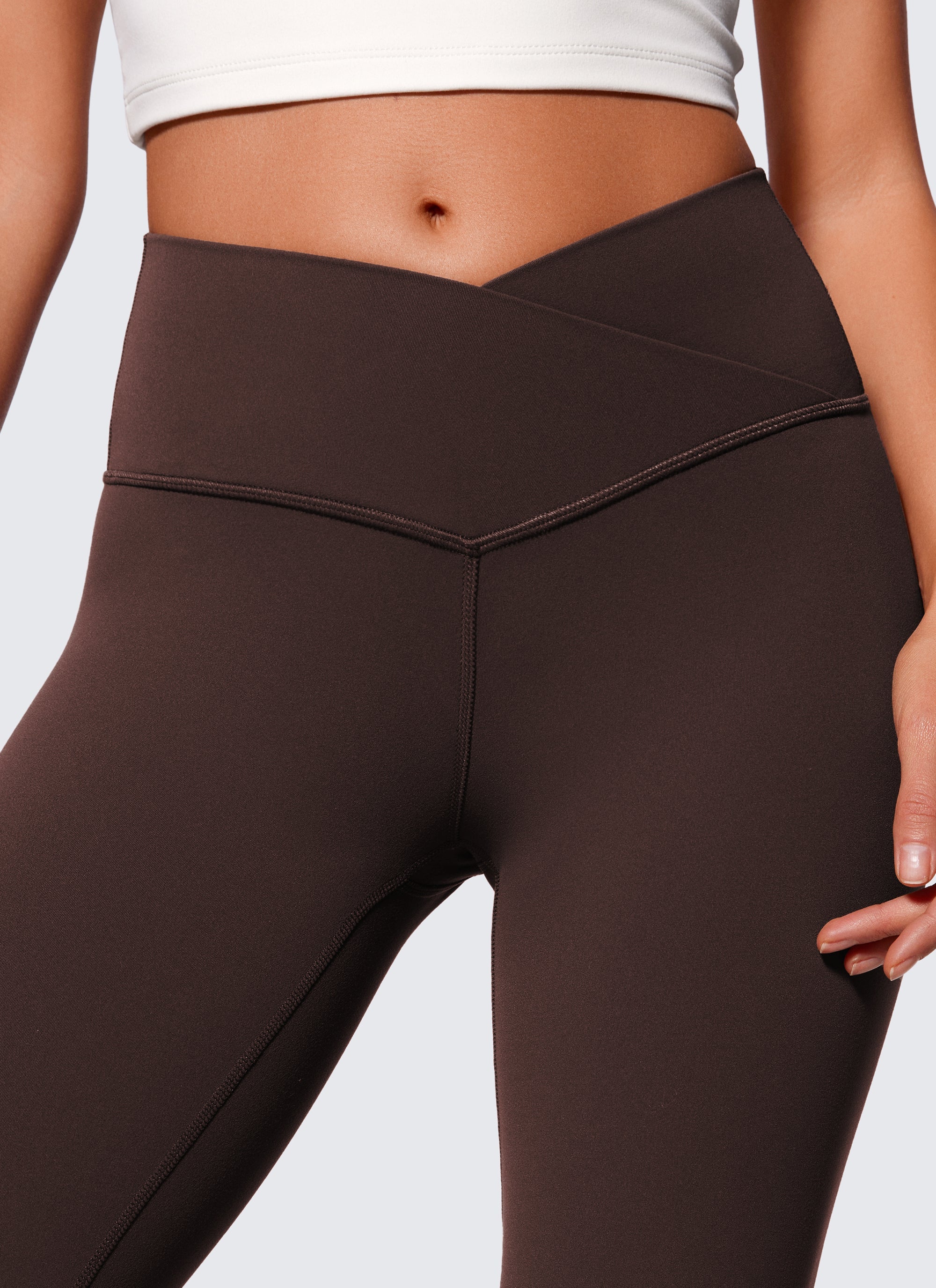 Flared Leggings with Crossover Waist - Butterluxe, 33 Inch Hot Fudge Brown - view 3