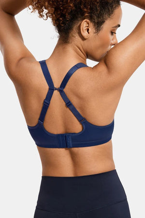 Side angle showing smooth seamless cups and wide supportive underband on underwire sports bra - MissFine
