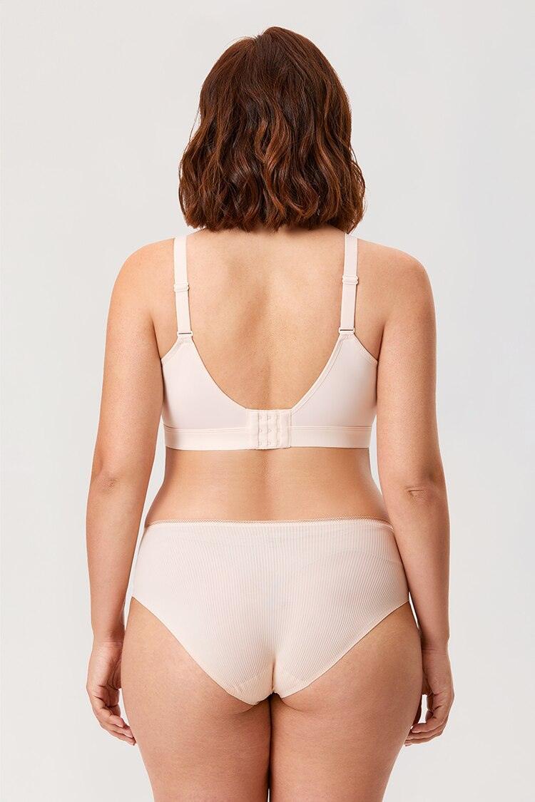 Back view of nude full cup non wired bra with adjustable straps and hook-and-eye closure - MissFine