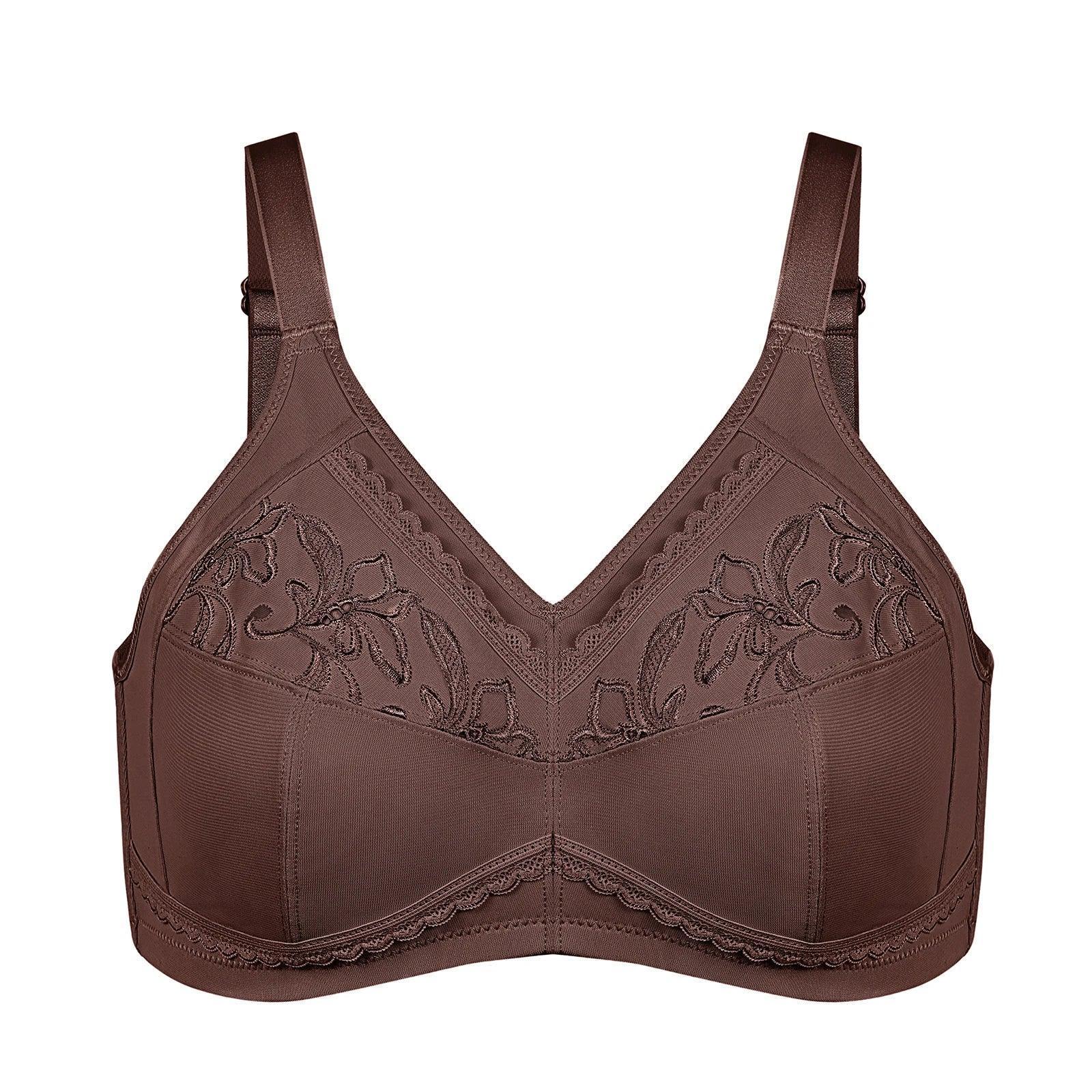 Close-up of floral lace detail on upper cup of non padded full cup bra - MissFine