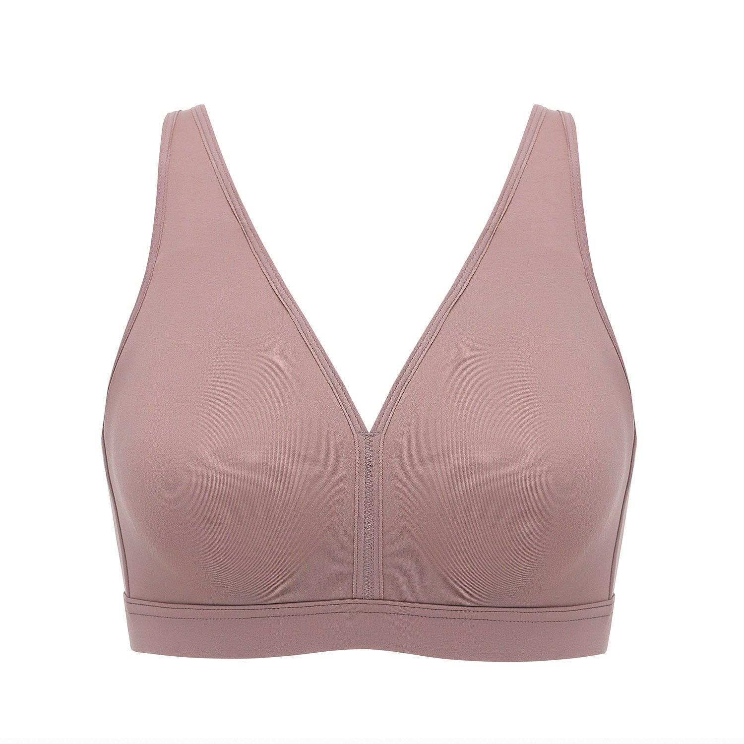 Close-up of center seam and underband detailing on wireless full cup cotton bra - MissFine