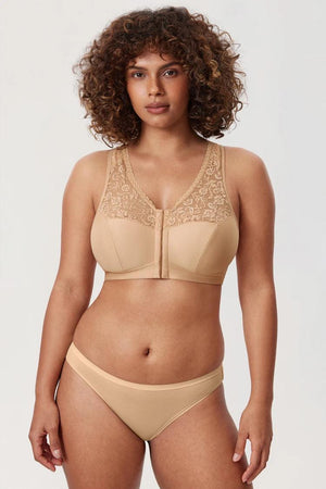 Side angle of full coverage molded cup bra showing wide adjustable strap and smooth profile - MissFine