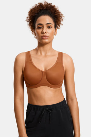 Back view of plus size sports bra with hook-and-eye back closure and wide band - MissFine