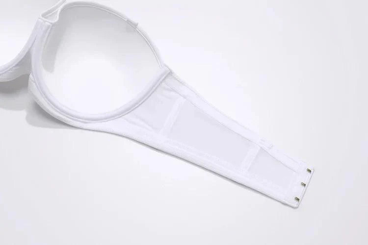 Back view white strapless bra with three-hook closure and seamless band - MissFine