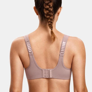 Front view of black seamless full cup sports bra on model - MissFine