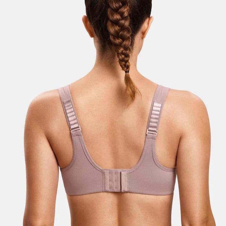 Front view of black seamless full cup sports bra on model - MissFine