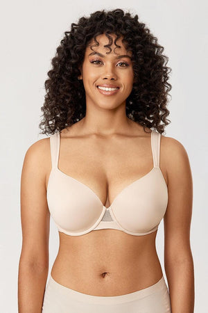 Side angle of plus size supportive bra highlighting lightly padded cups and adjustable straps - MissFine