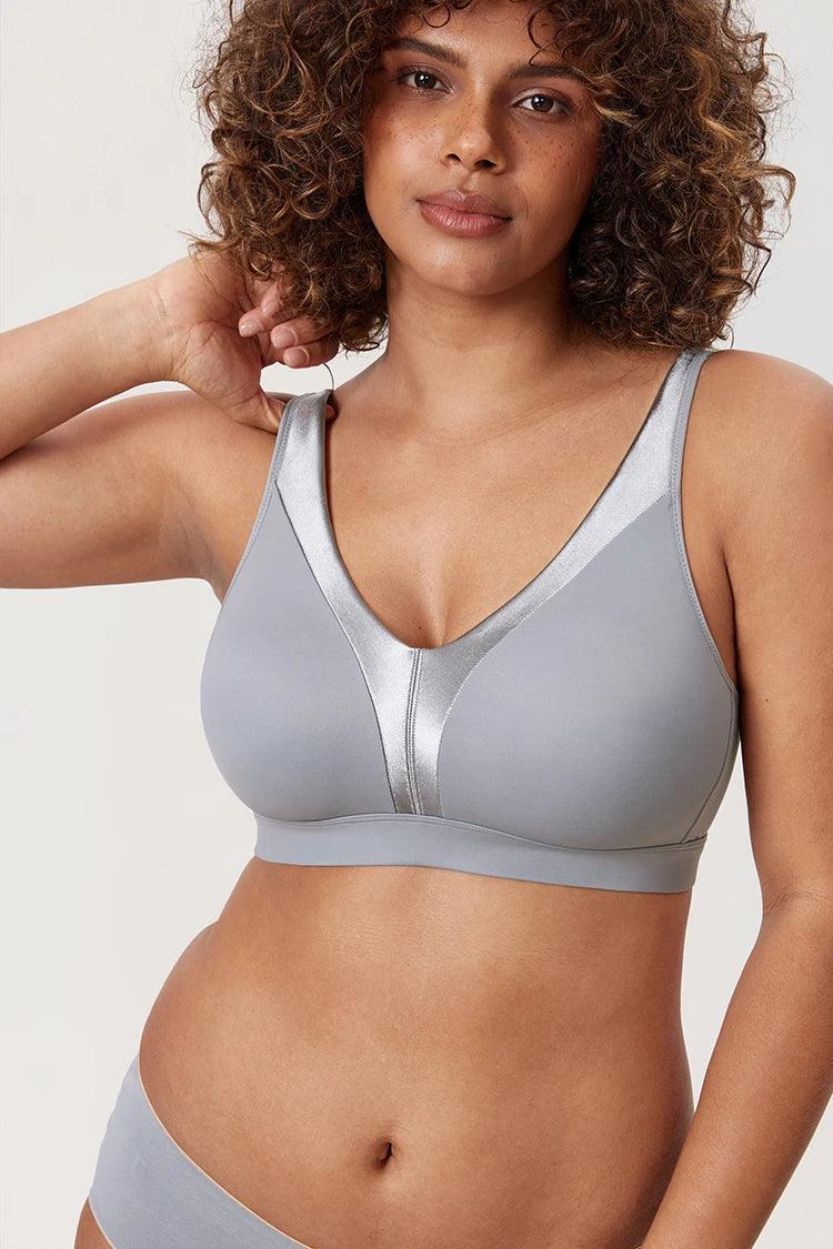 Close-up of satin-like seamless cups on black full cup non wired bras design - MissFine