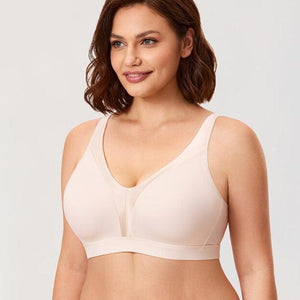 Side angle of teal seamless non wired bra showing smooth cups and wide underband - MissFine