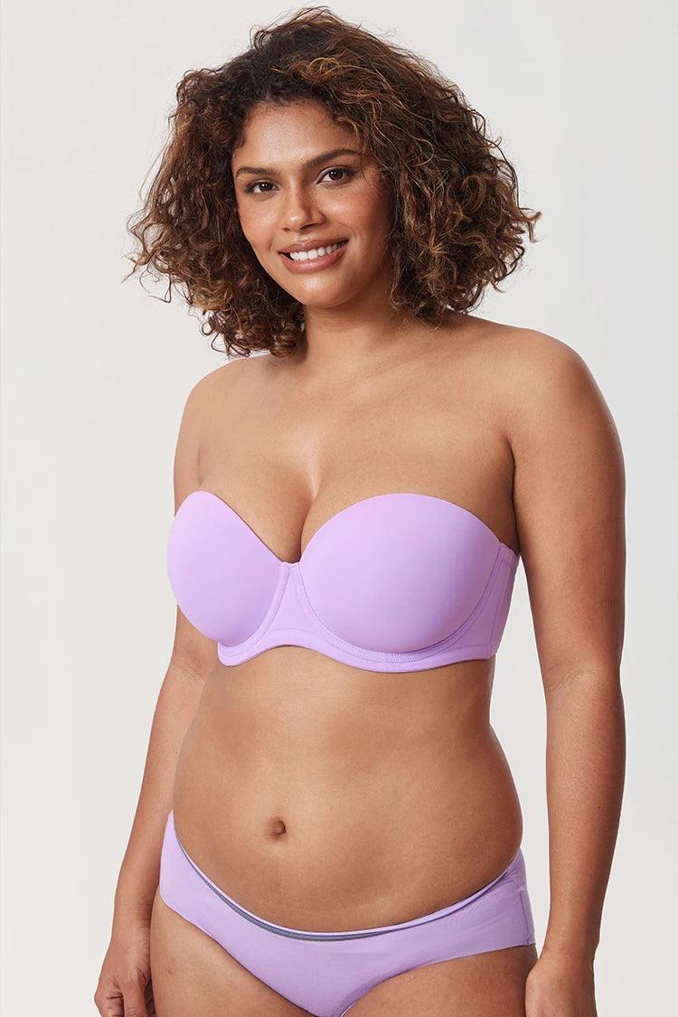 Back view of strapless seamless bra with wide band and hook-and-eye closure - MissFine