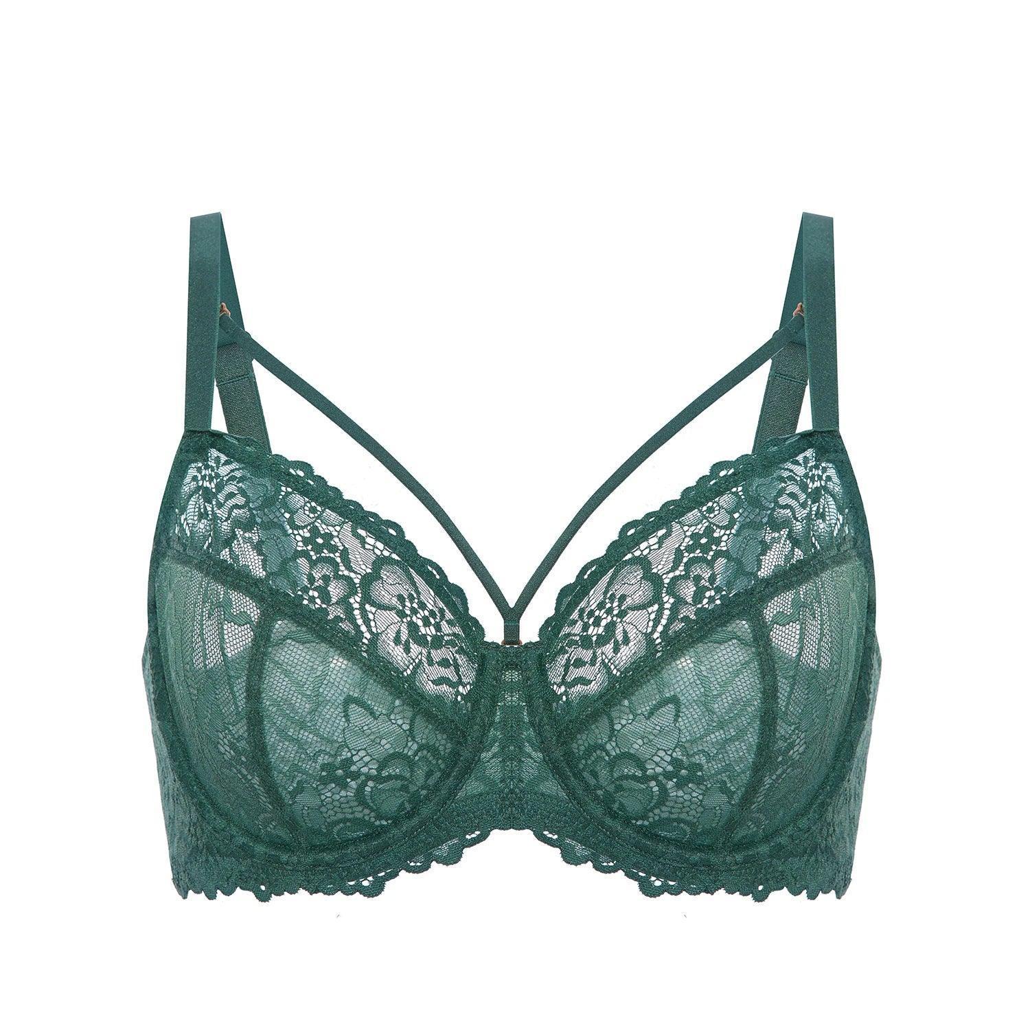 Back view of blue full coverage bra with wide band and hook-and-eye closure - MissFine