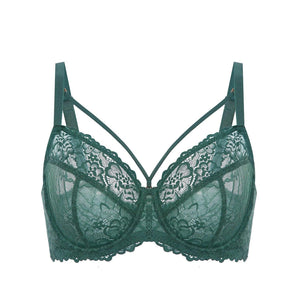 Back view of blue full coverage bra with wide band and hook-and-eye closure - MissFine