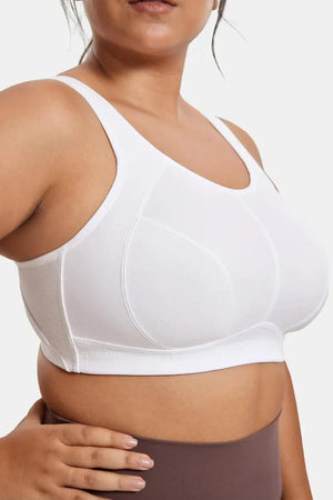 Back view of plus size sports bra with wide straps and supportive underband - MissFine