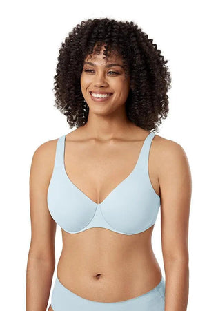 Side angle of light blue plus size cotton T-shirt bra showing adjustable straps and underwire shape - MissFine