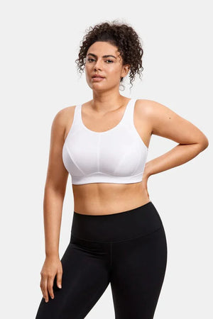 Back view of plus size pull on bras style with wide shoulder straps and full coverage back - MissFine