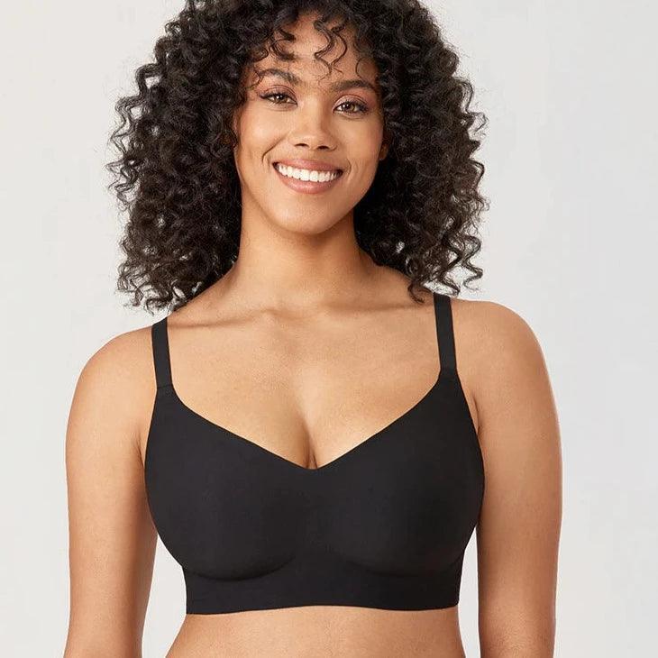 Front view of nude seamless non wired full coverage bra with smooth molded cups and adjustable straps - MissFine