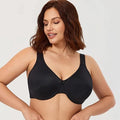 Front view of black minimiser full coverage bra with seamless molded cups - MissFine