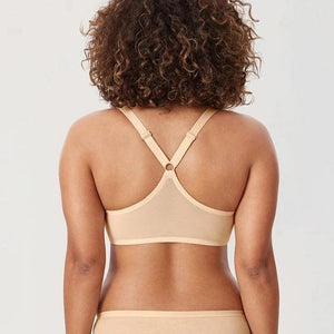 Back view of cotton bra showing wide smooth band and cross-back convertible straps - MissFine