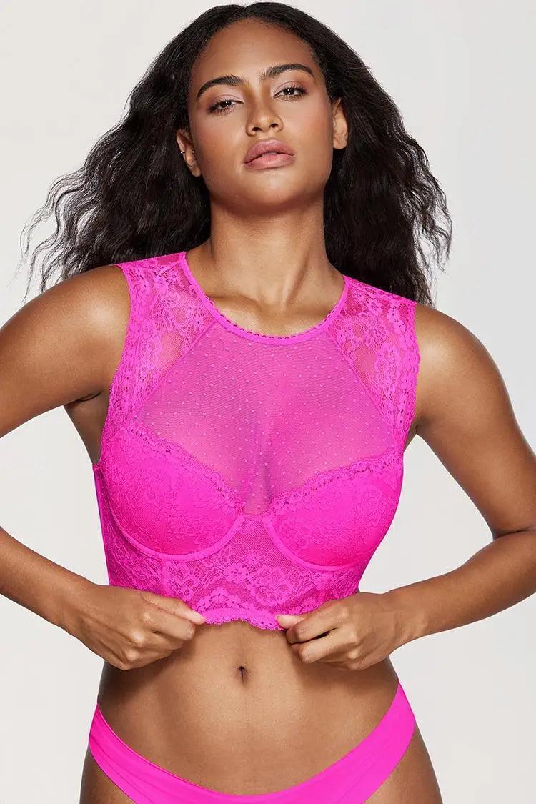 Side angle showing molded cups and corset-style lace band of the full cup underwire bra - MissFine