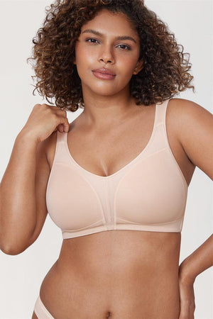 Side angle of black minimiser bra showing full coverage cups and supportive band - MissFine