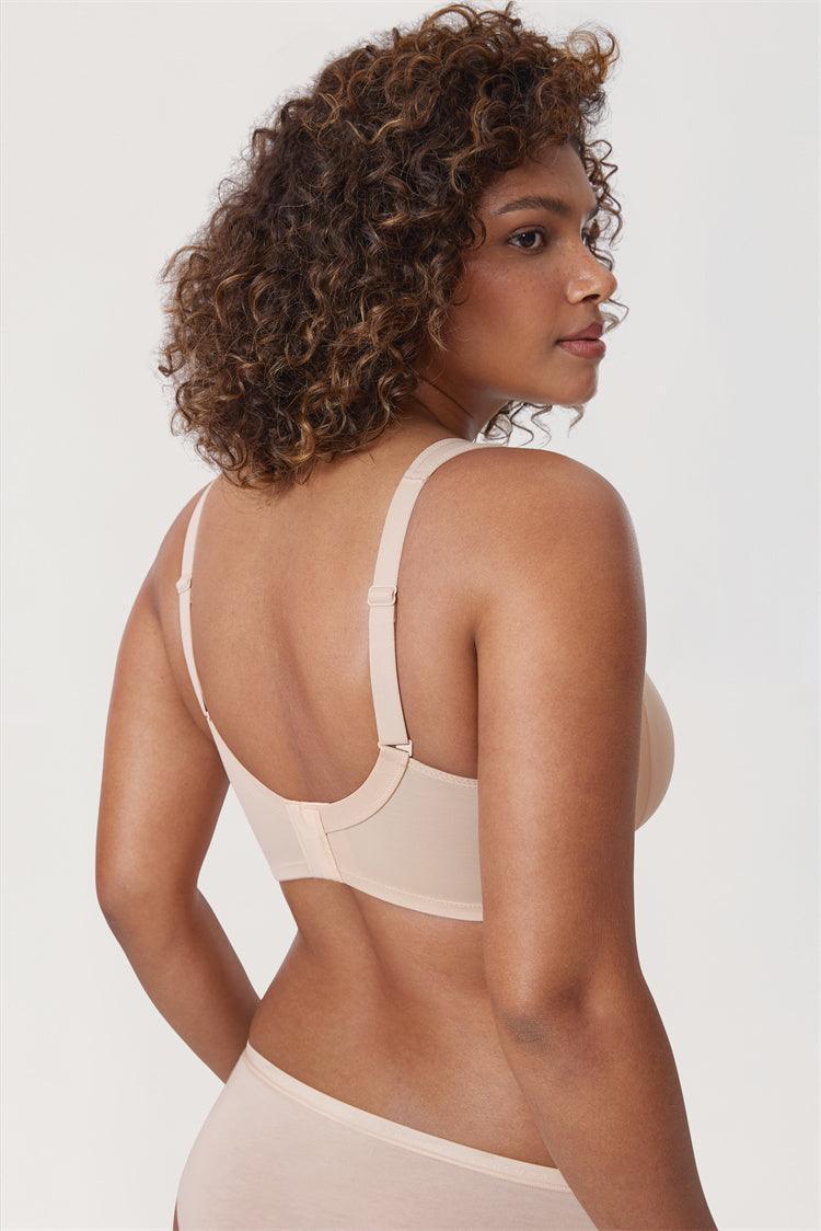 Close-up of nude seamless molded cup showing smooth T-shirt-friendly finish - MissFine