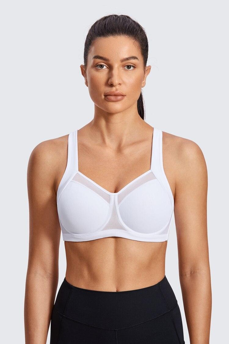 Back view of nude racerback sports bra showing wide straps and hook-and-eye closure - MissFine