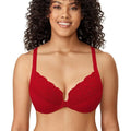 Front view of cotton plus-size white full cup padded bra with lace and front clasp closure - MissFine