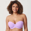Front view of lilac full cup strapless bra with smooth moulded cups - MissFine