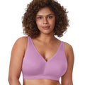 Front view of lavender purple wire-free full cup bra with V-neckline and wide straps - MissFine