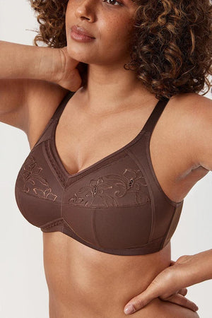 Back view of nude wireless full cup cotton bra with hook-and-eye closure - MissFine
