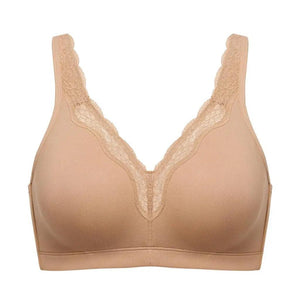 Back view of cotton nude full cup bra with wide adjustable straps and hook-and-eye closure - MissFine