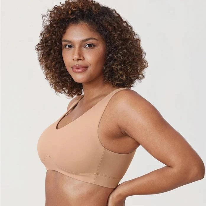 Side angle of wireless full coverage seamless bra top in black - MissFine