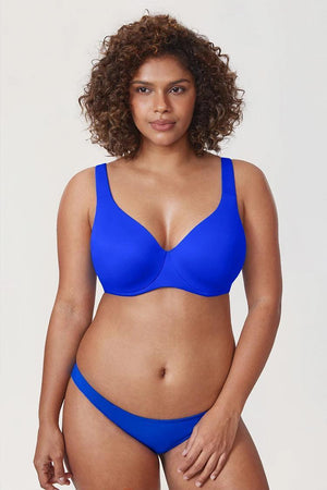 Back view blue minimiser cotton bra with adjustable straps and wide back closure for full coverage support - MissFine