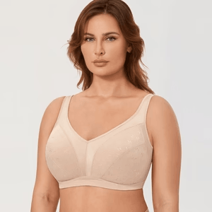 Side angle of plus size minimiser bra showing smoothing full coverage cups and underwire support - MissFine