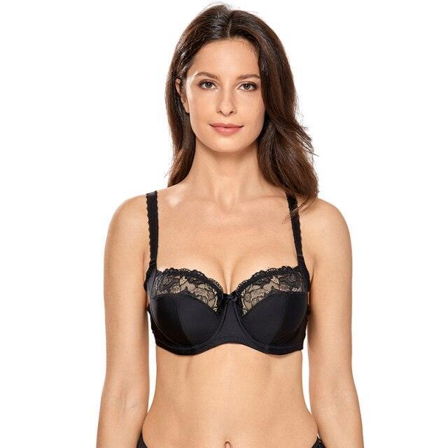 Side angle of underwired plus size bra showing molded cup shape and adjustable strap - MissFine