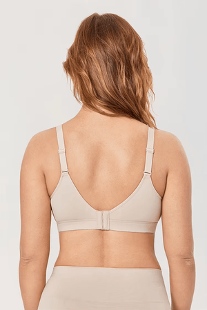 Back view of nude plus size bra showing wide band and adjustable straps - MissFine