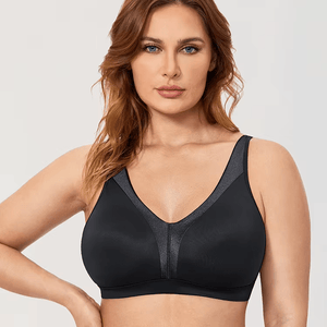 Front view black plus size bra with smooth full cup design and V neckline - MissFine