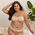 Front view of beige full cup strapless bra with smooth molded cups and sweetheart neckline - MissFine
