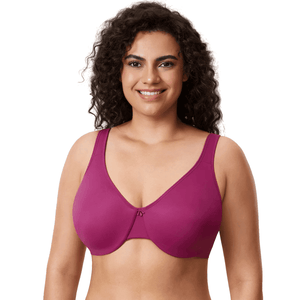 Front view of magenta full cup underwired bra with seamless molded cups and V-neckline - MissFine