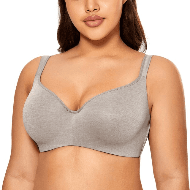 Front view of black full coverage underwired plus size bra with smooth molded cups - MissFine