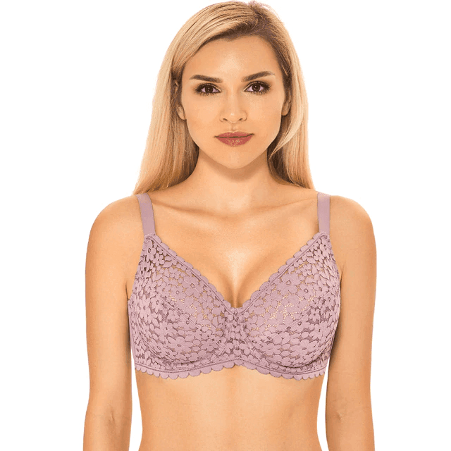 Close-up of floral lace overlay and centre gore detail on full coverage cup - MissFine