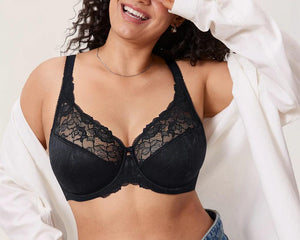 Side angle showing molded cups and adjustable straps on full coverage plus size bra - MissFine