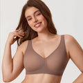 Front view of taupe plus size full coverage bra with V-neckline and wide straps - MissFine