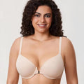 Front view of plus size smooth nude front closure bra with molded full coverage cups - MissFine