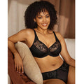 Front view of black lace full cup underwire plus size bra on model, adjustable straps shown - MissFine