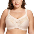Front view of nude full cup lace bra with smooth cups and wide straps - MissFine