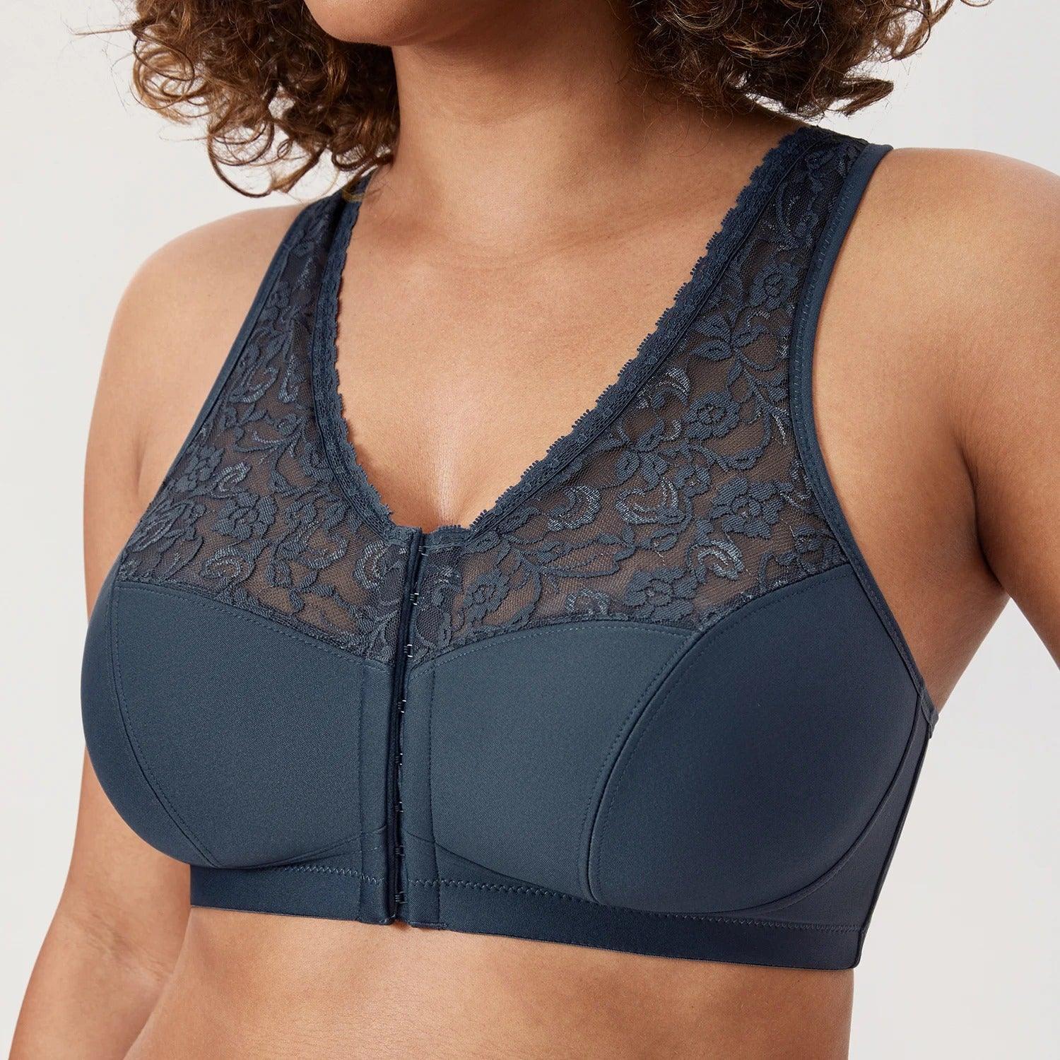 Back view of taupe wireless bra with wide supportive band and standard adjustable straps - MissFine